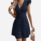Alveraine | Women’s Deep V-Neck Ruffle Hem Dress – Elegant Flowing Style