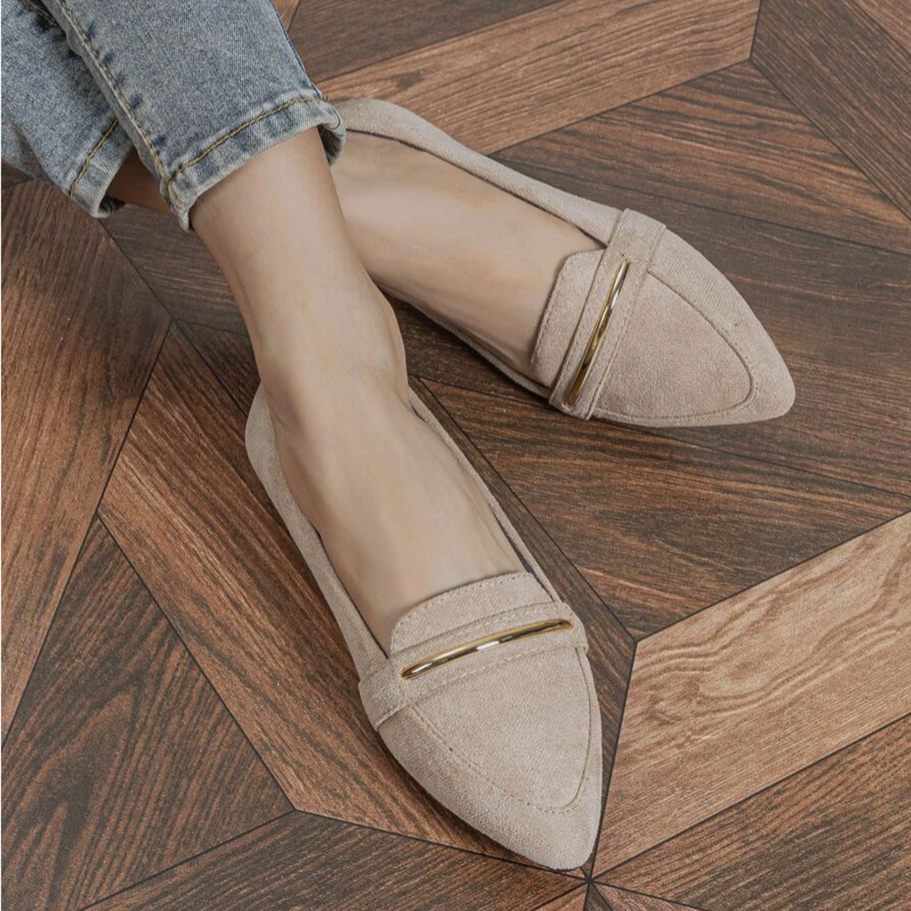 Alveraine | Women’s Point Toe Metal Detail Loafers – Modern Flat Style