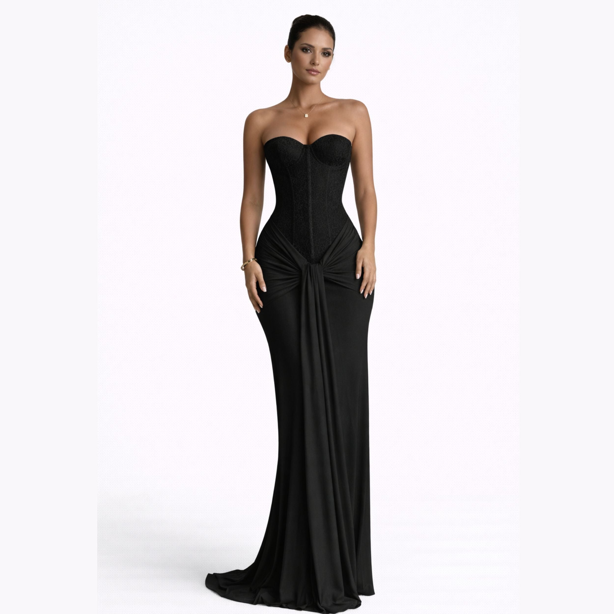 Alveraine | Women’s Strapless Ribbon Waist Evening Dress – Elegant Long Gown