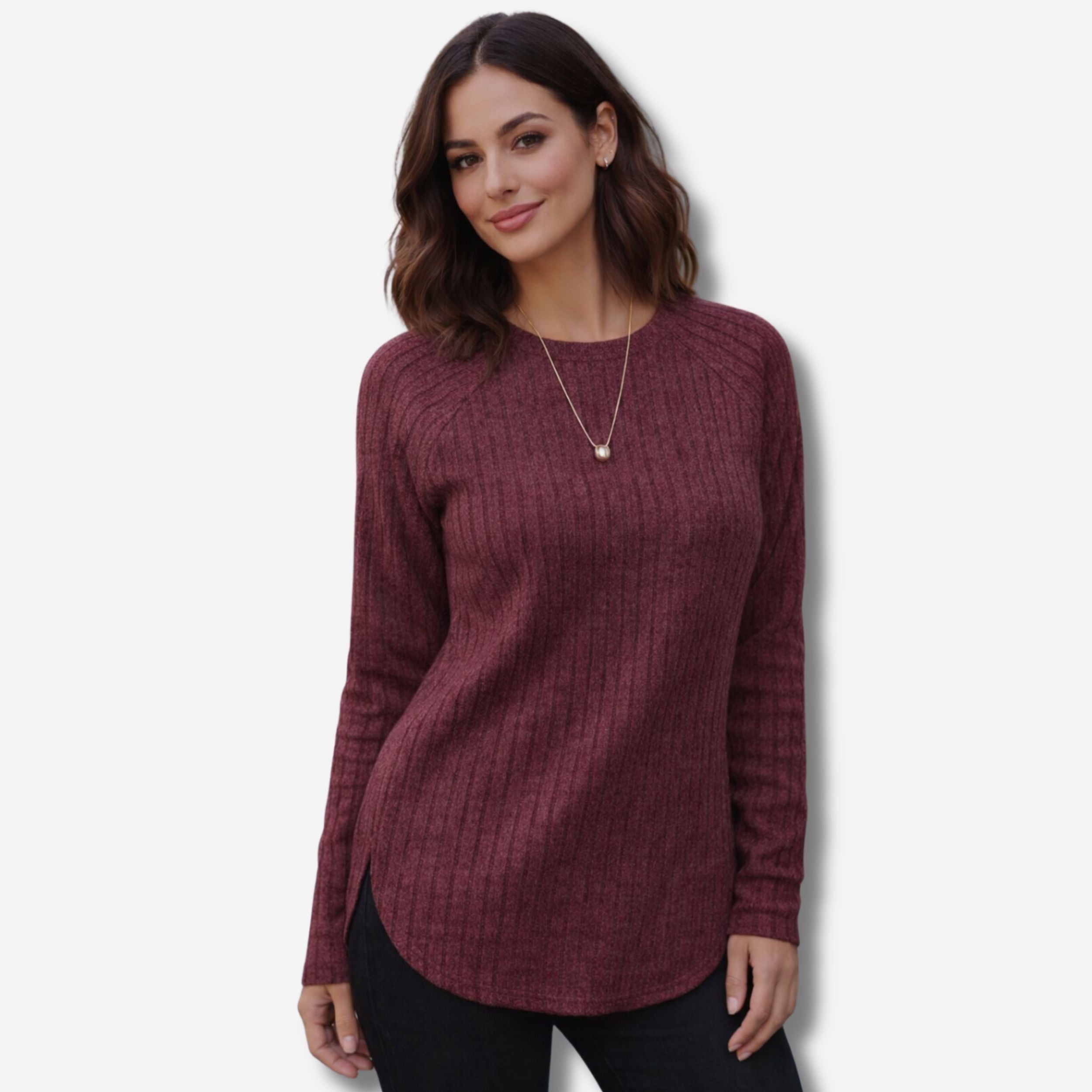 Alveraine | Women’s Loose Round Neck High-Low Curved Hem Casual Top