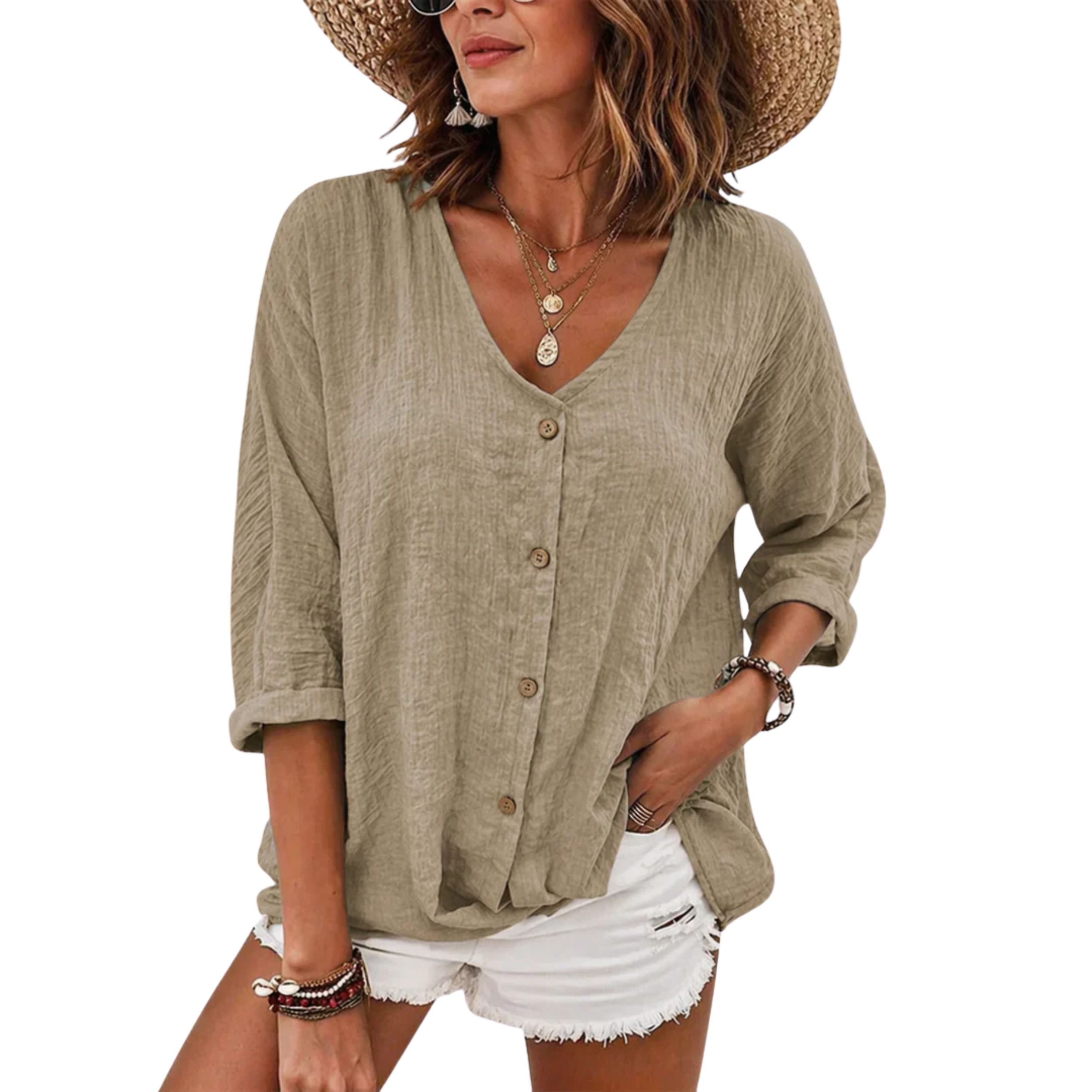 Alveraine | Women's Lightweight Linen V-Neck Blouse - Breathable Elegant Style