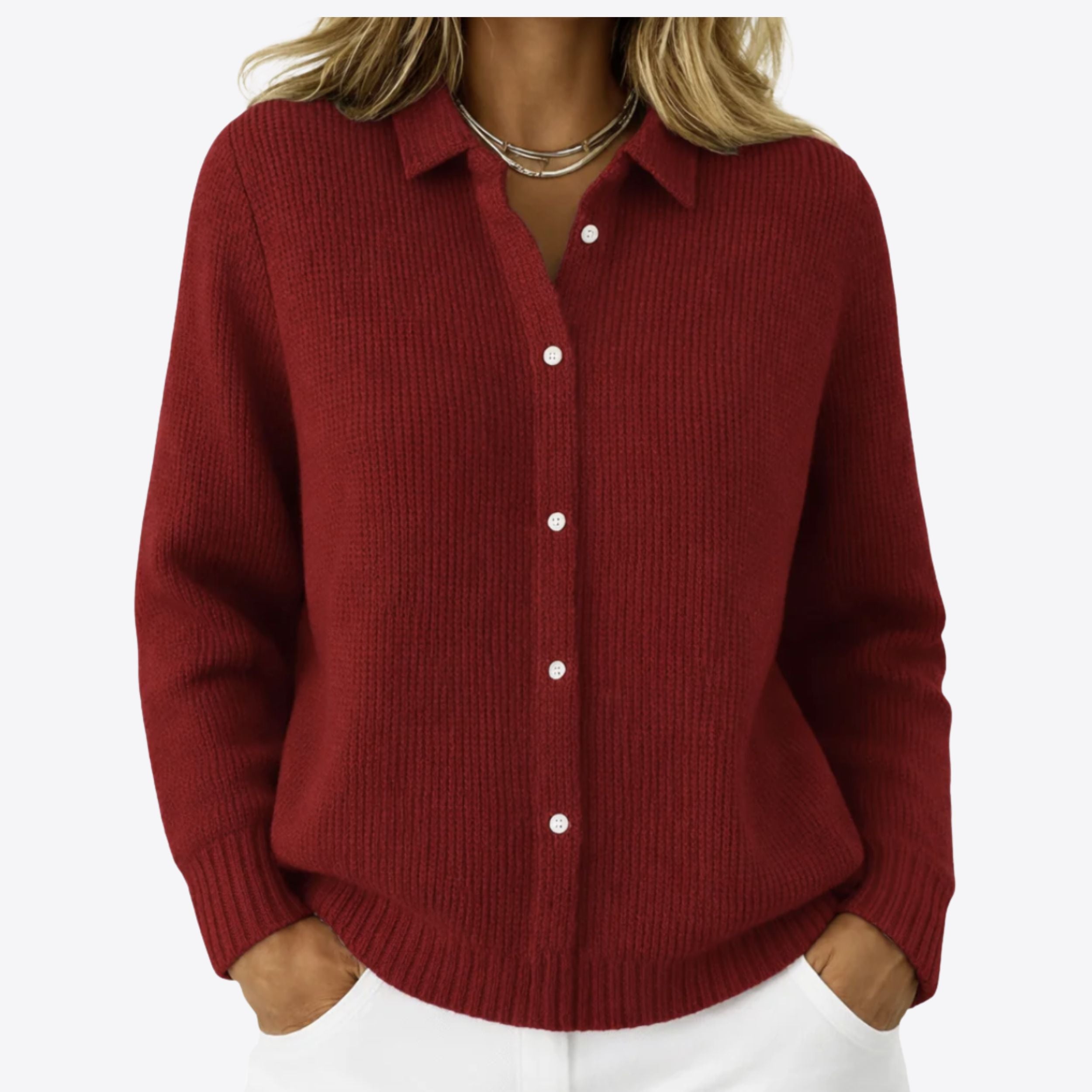 Alveraine | Women’s Button-Up Knit Cardigan – Lapel Collar Soft Layer
