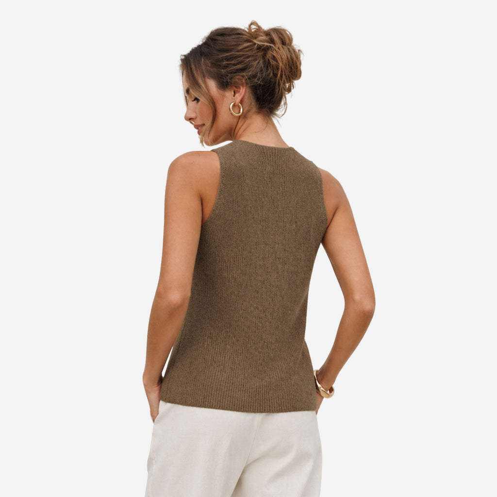 Alveraine | Women’s Cross Halterneck Knitted Top – Elegant Sleeveless Style