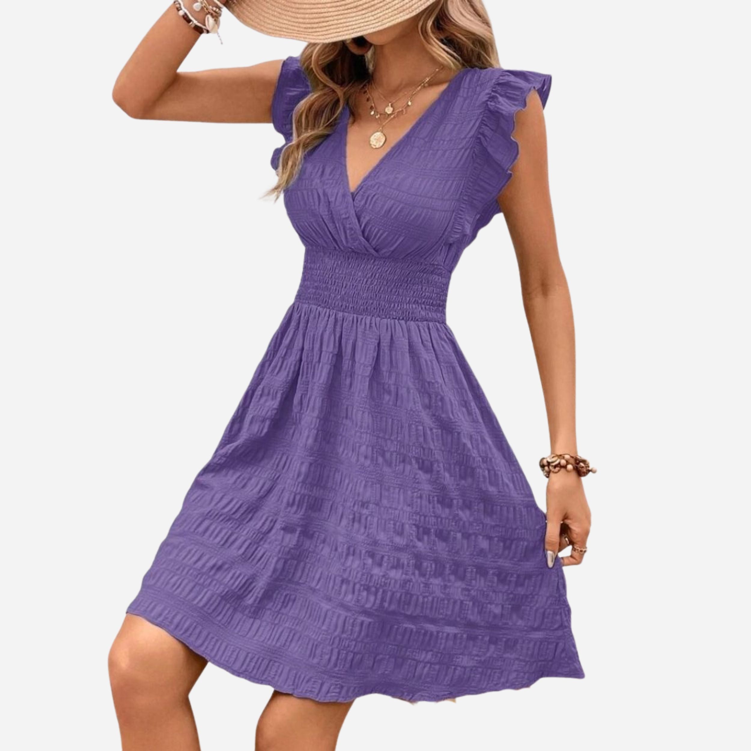 Alveraine | Women’s V-Neck Pleated Dress – Slim Fit Elegant Style