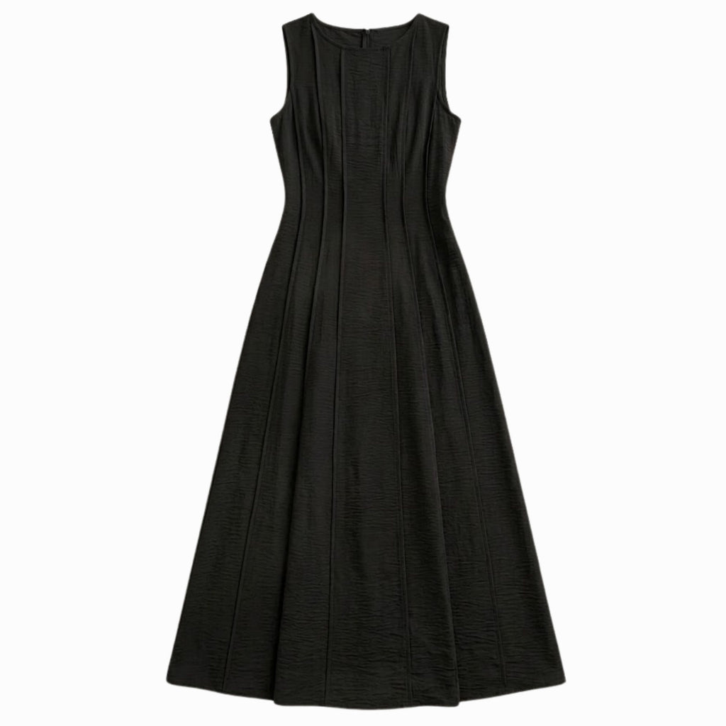 Alveraine | Women’s Linen-Look Long Dress – Pleated Waist A-Line with Slit