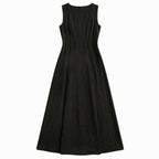 Alveraine | Women’s Linen-Look Long Dress – Pleated Waist A-Line with Slit