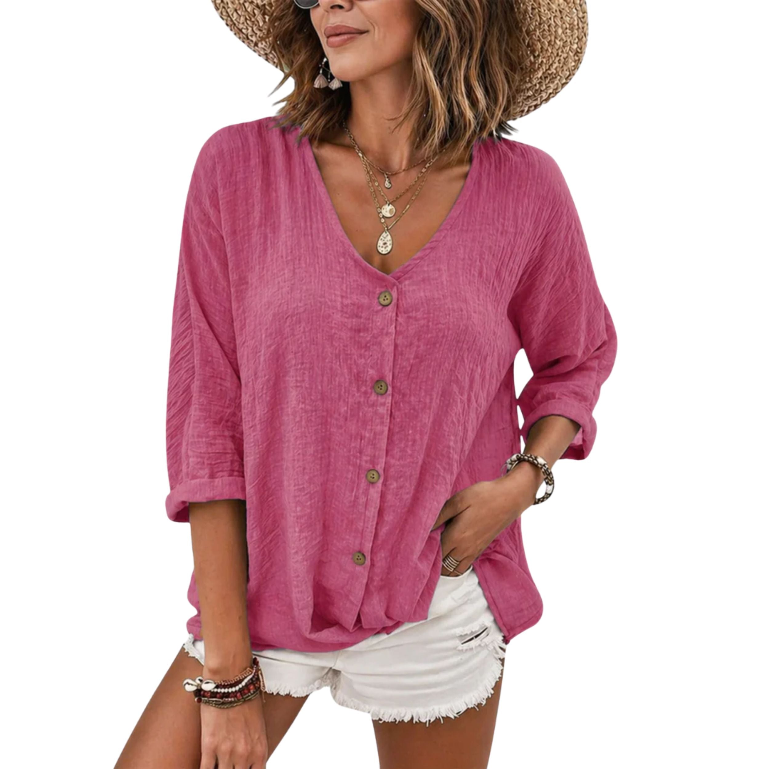 Alveraine | Women's Lightweight Linen V-Neck Blouse - Breathable Elegant Style