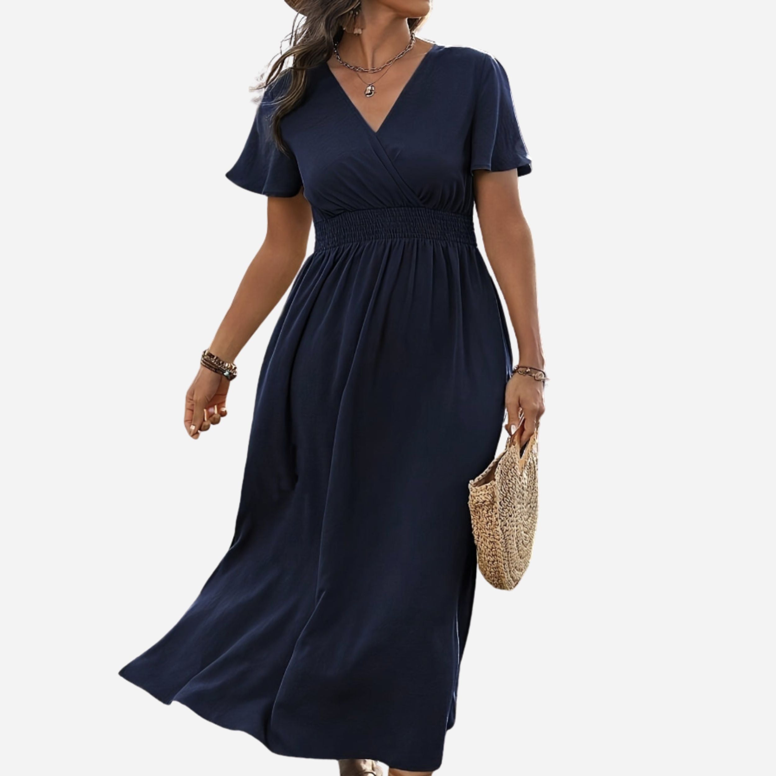 Alveraine | Women’s V-Neck Bell Sleeve Long Dress – Waisted Slim Fit with Slit