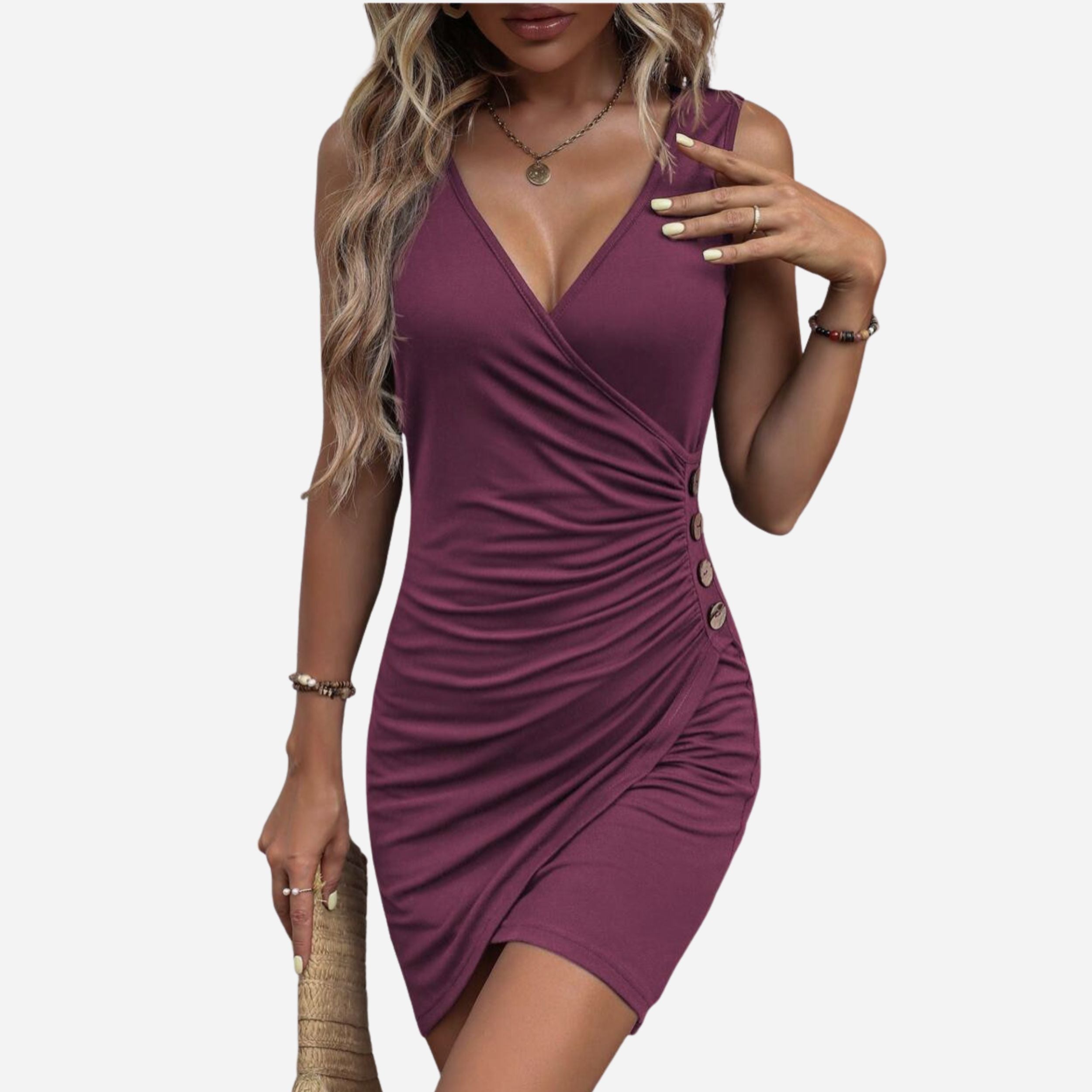 Alveraine | Women’s Button Detail Ruched Tank Dress – Tulip Hem Style