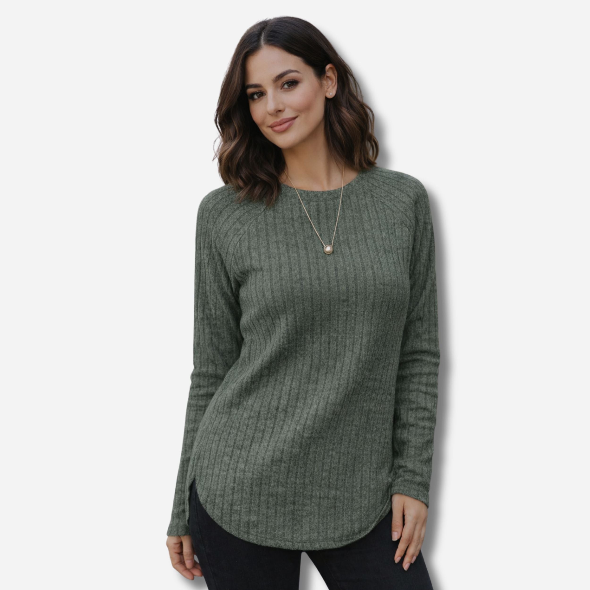 Alveraine | Women’s Loose Round Neck High-Low Curved Hem Casual Top