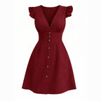 Alveraine | Women’s Deep V-Neck Ruffle Hem Dress – Elegant Flowing Style