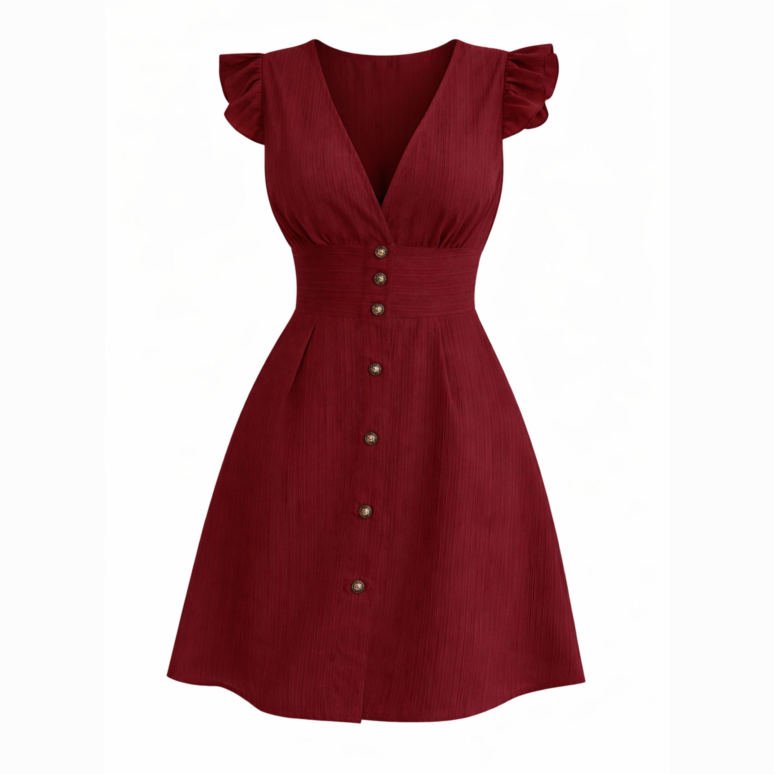 Alveraine | Women’s Deep V-Neck Ruffle Hem Dress – Elegant Flowing Style