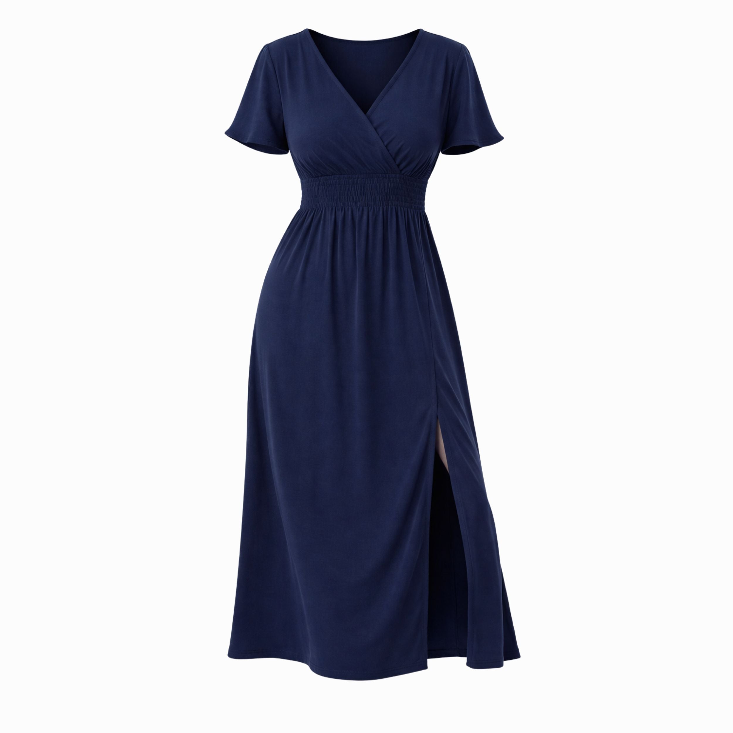 Alveraine | Women’s V-Neck Bell Sleeve Long Dress – Waisted Slim Fit with Slit