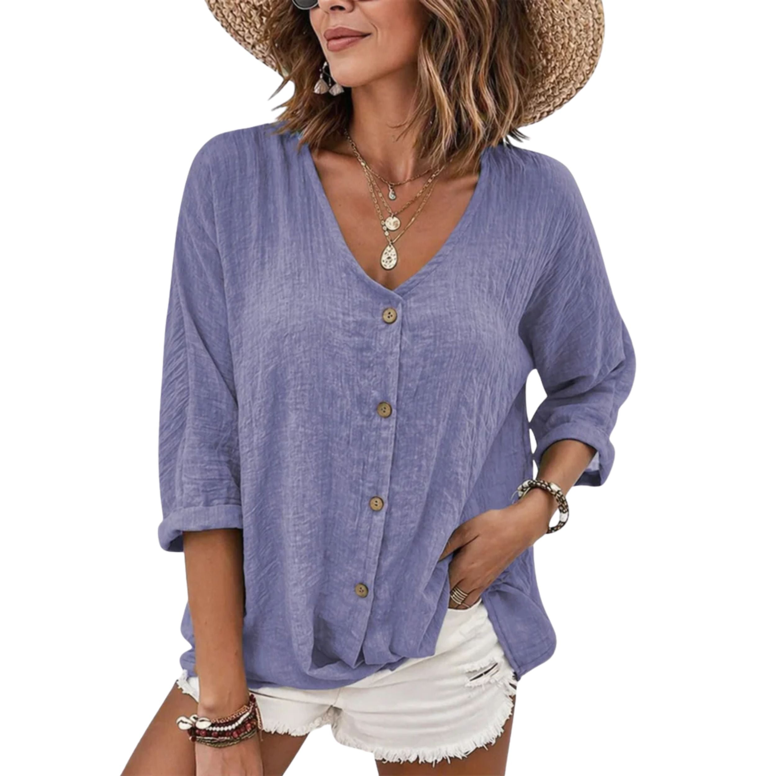 Alveraine | Women's Lightweight Linen V-Neck Blouse - Breathable Elegant Style