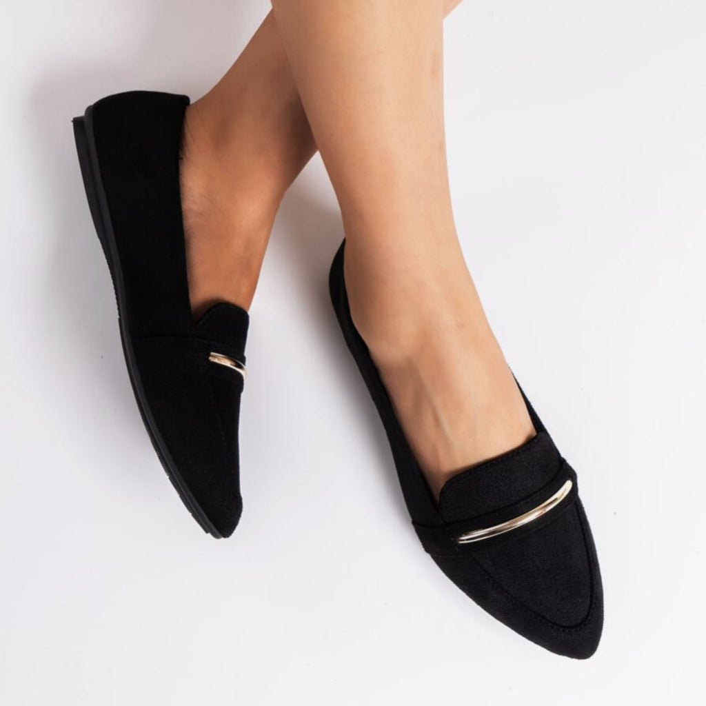Alveraine | Women’s Point Toe Metal Detail Loafers – Modern Flat Style