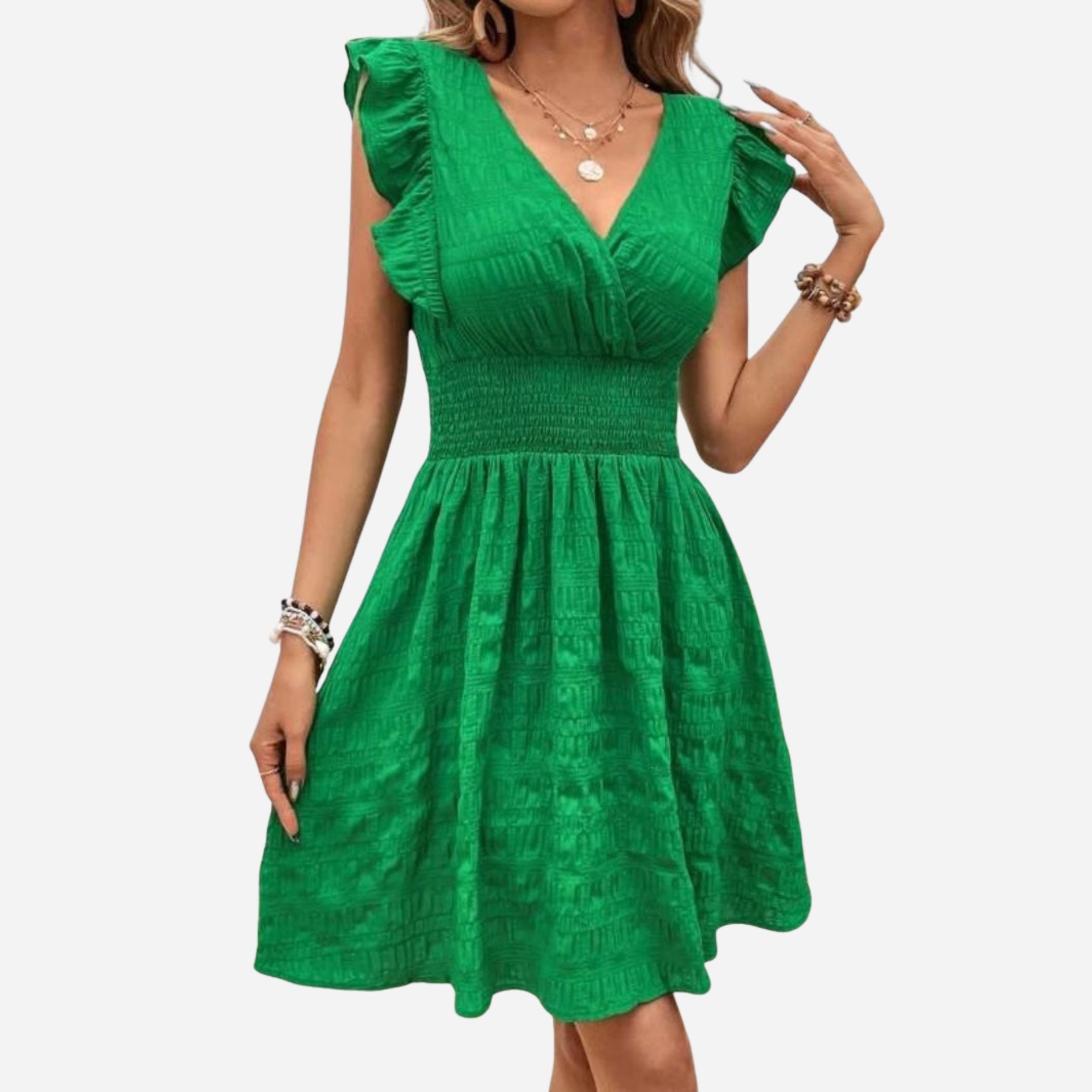 Alveraine | Women’s V-Neck Pleated Dress – Slim Fit Elegant Style