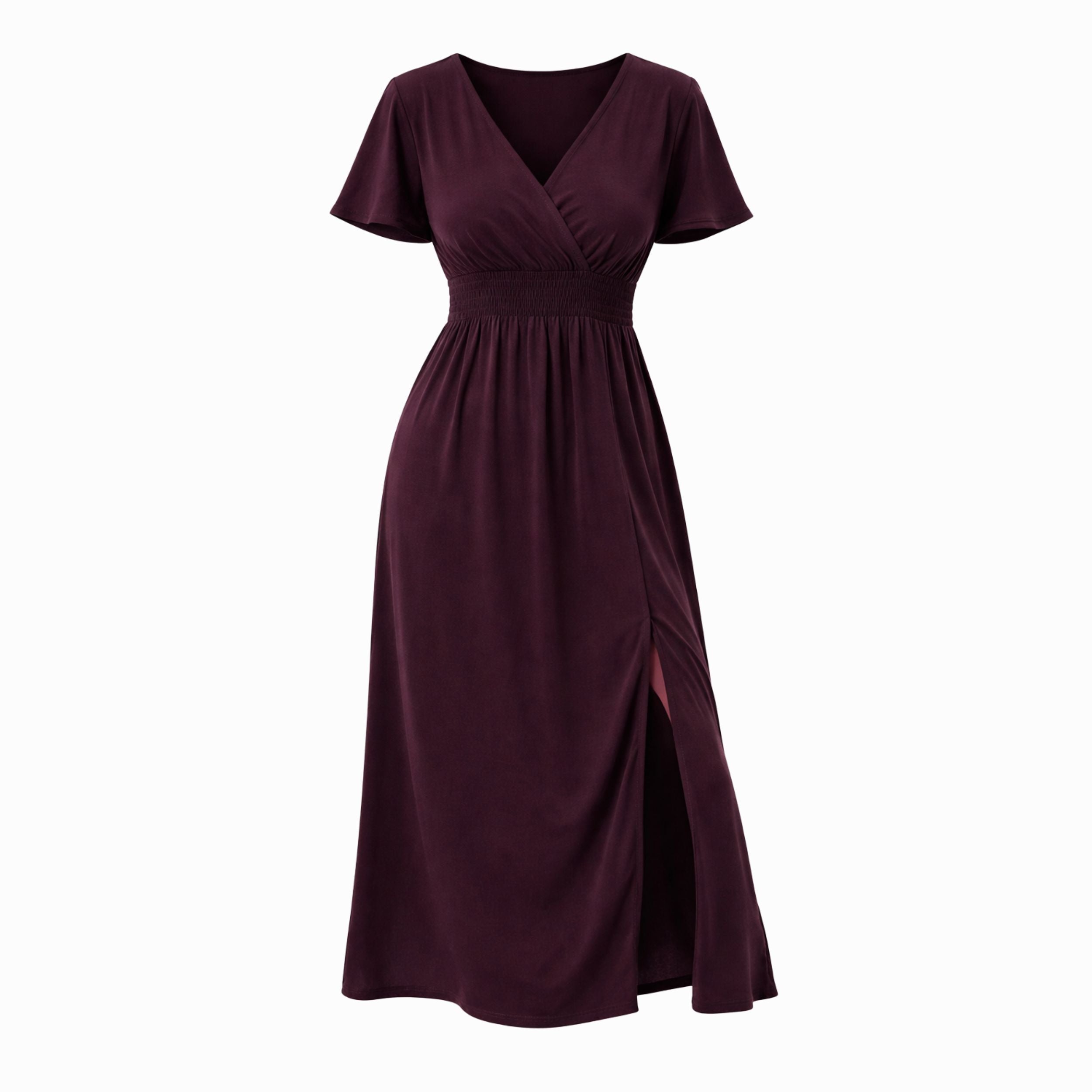 Alveraine | Women’s V-Neck Bell Sleeve Long Dress – Waisted Slim Fit with Slit