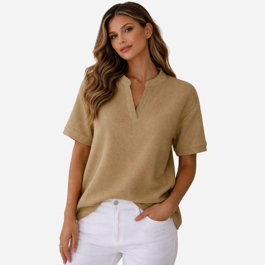 Alveraine | Women’s Waffle Knit Short Sleeve T-Shirt – Casual Comfort Style