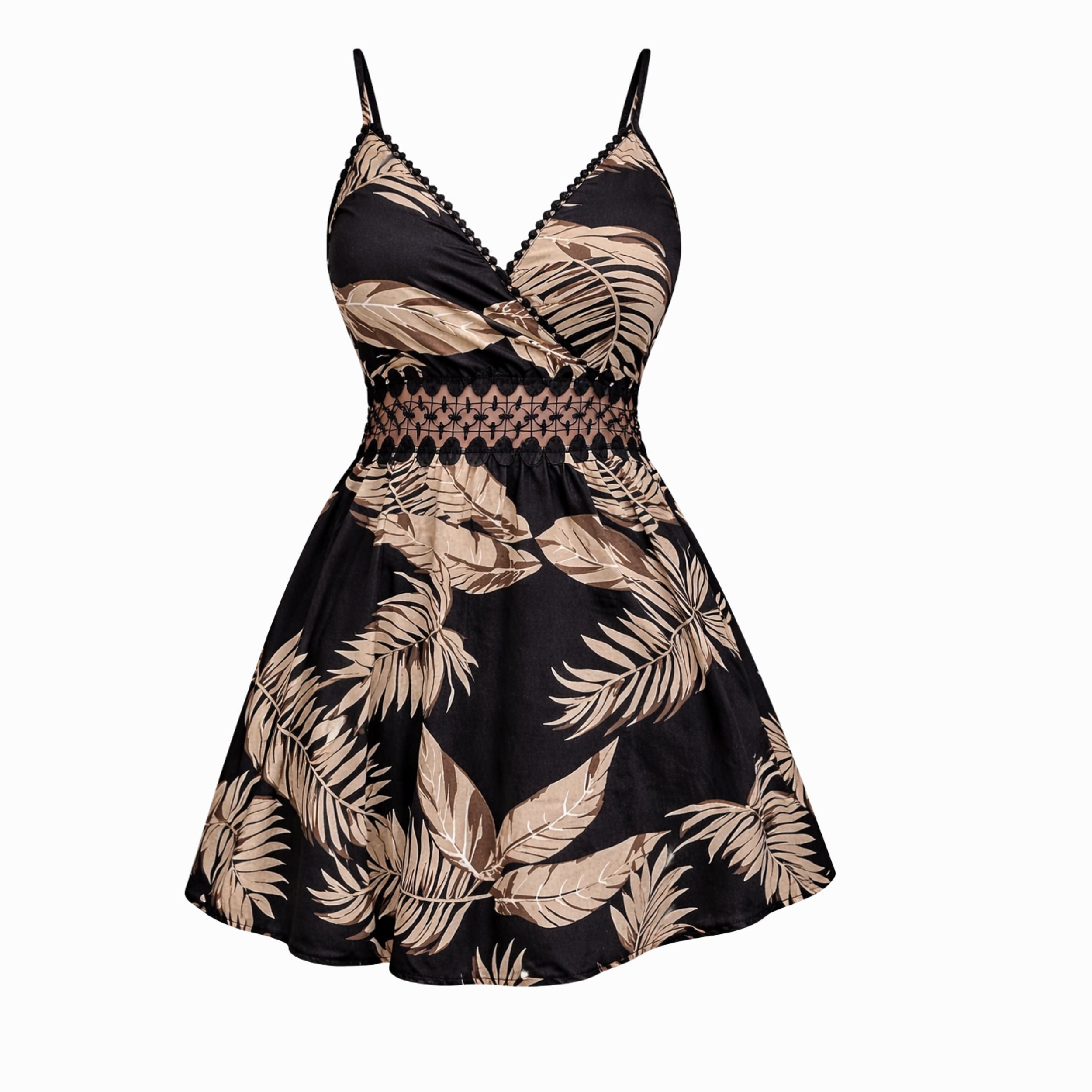 Alveraine | Women’s Tropical Print Cami Dress – Guipure Lace Insert