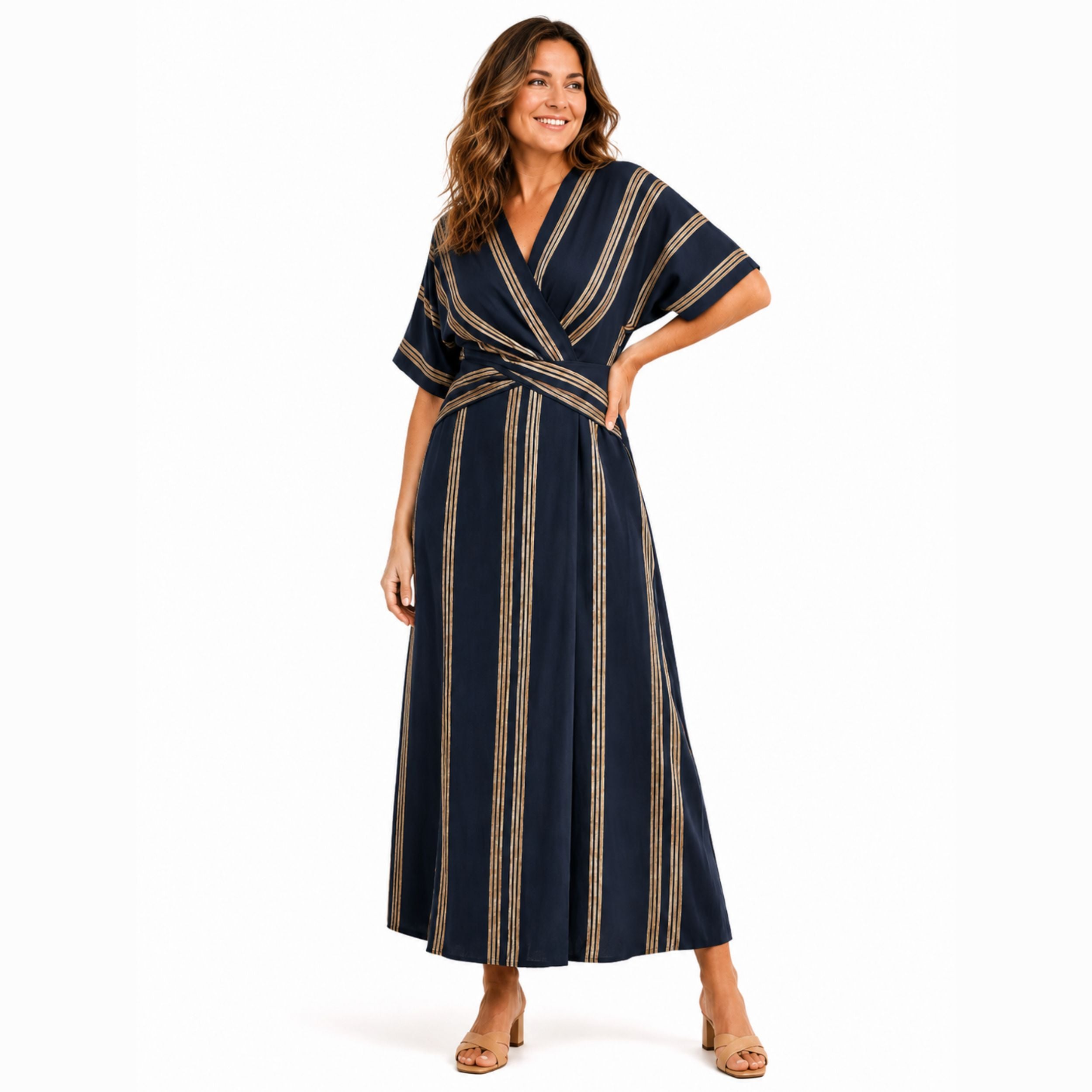 Alveraine | Women’s Striped V-Neck Wrap Maxi Dress – Flattering Summer Style