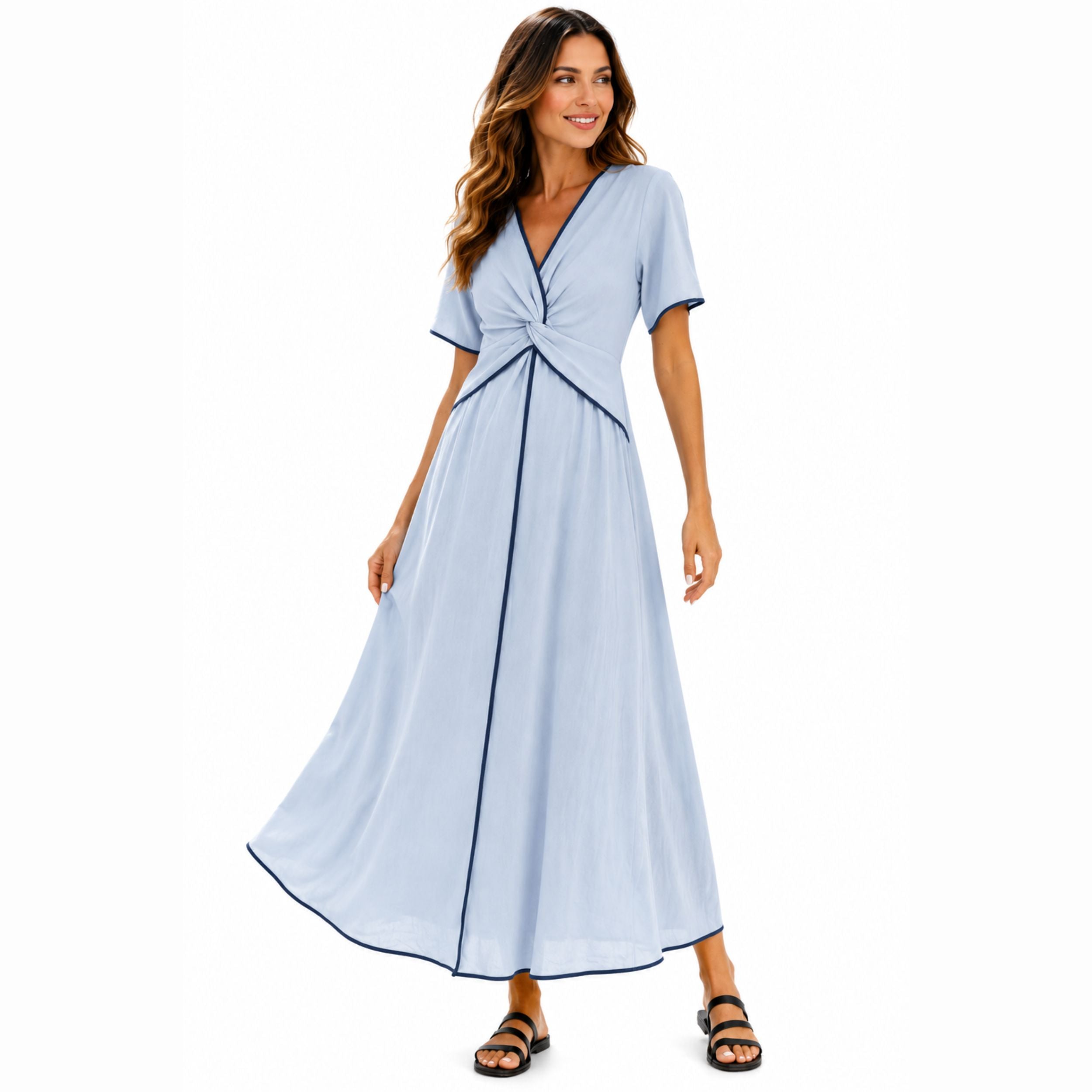 Alveraine | Women’s V-Neck Twisted Front Maxi Dress – Elegant Summer Style