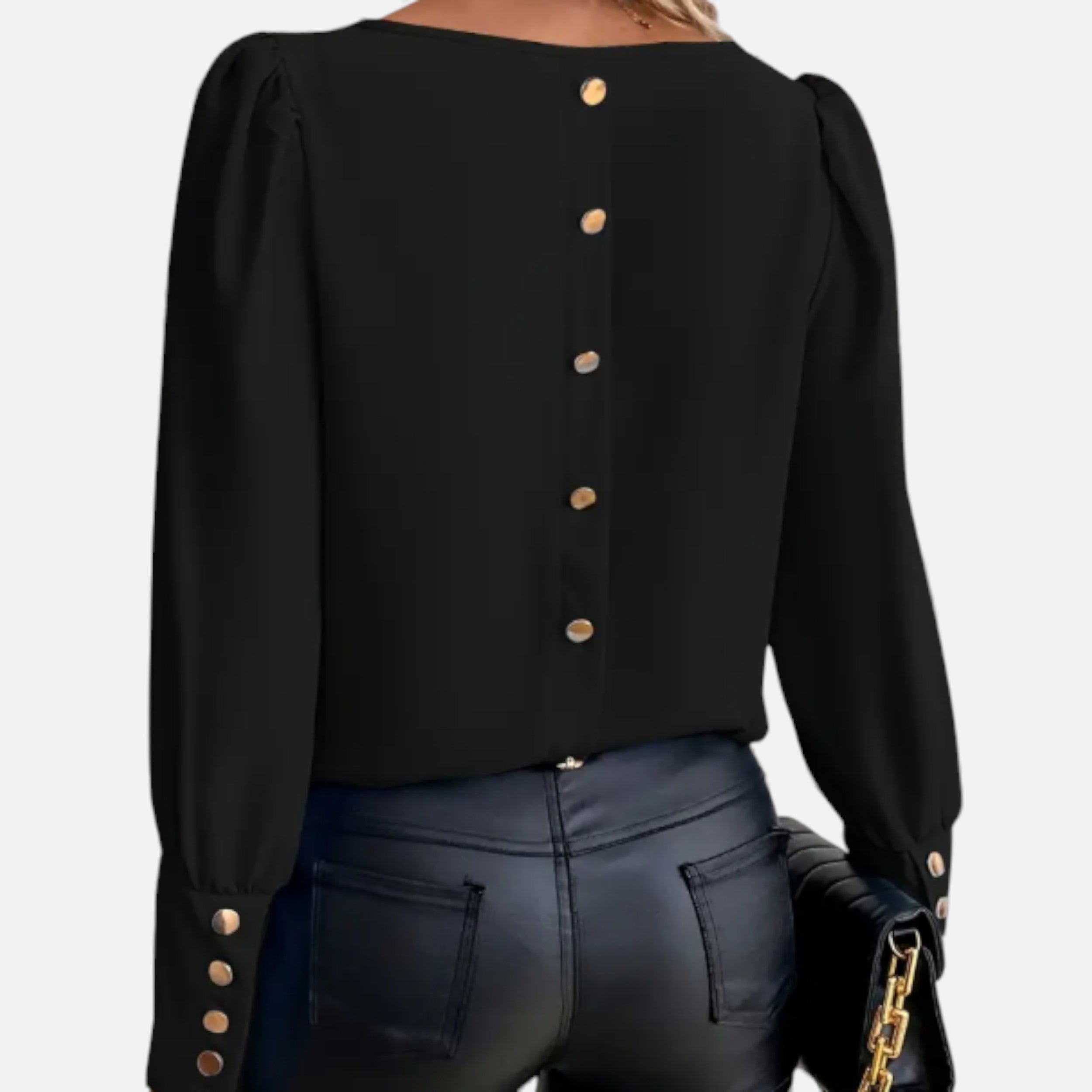 Lurvain | Elegant Black Blouse with Gold Accents
