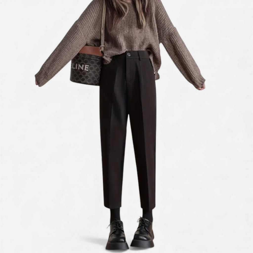 Lurvain | Women’s Brown Tweed Wide-Leg Trousers