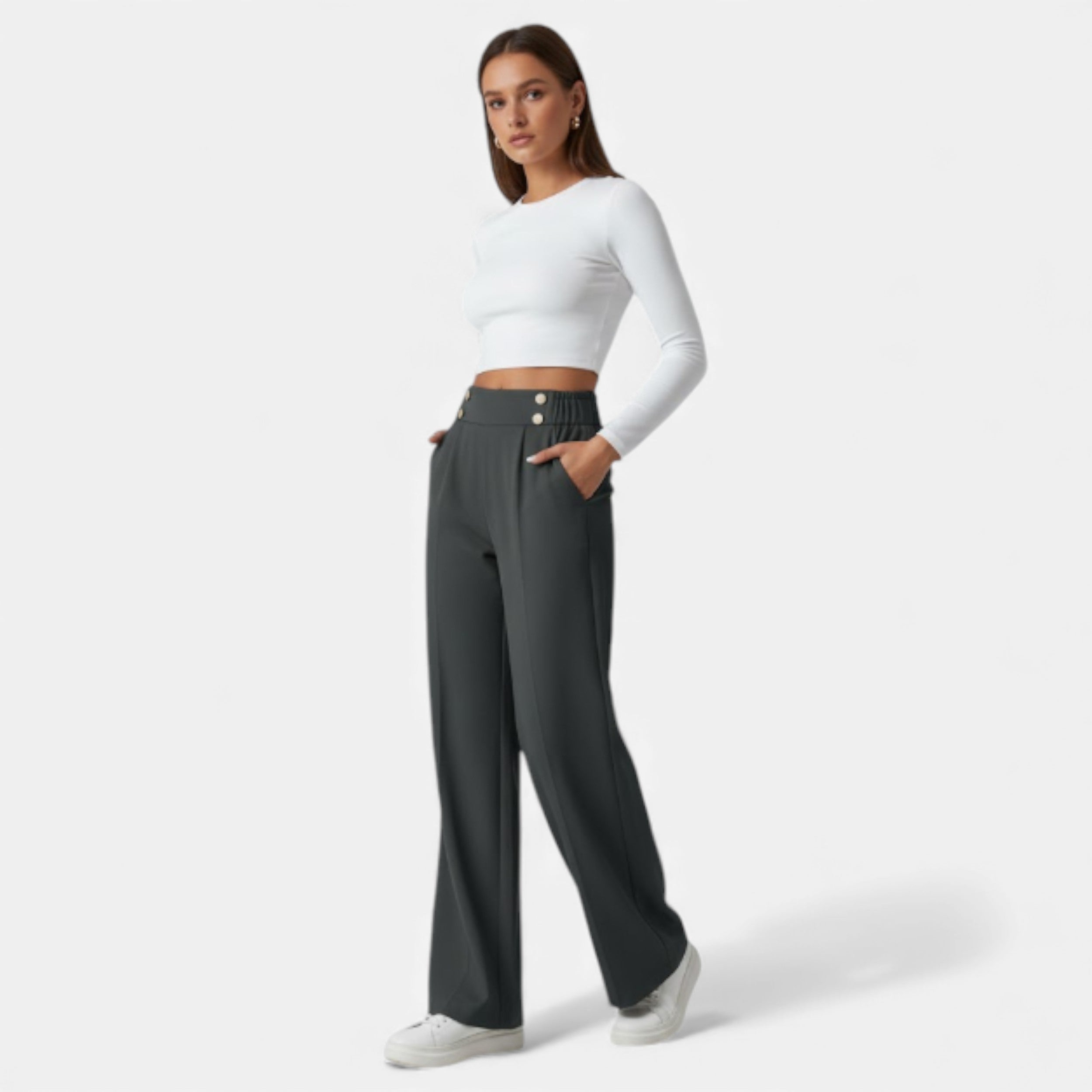 Lurvain | Women’s Wide-Leg Button Detail Pants
