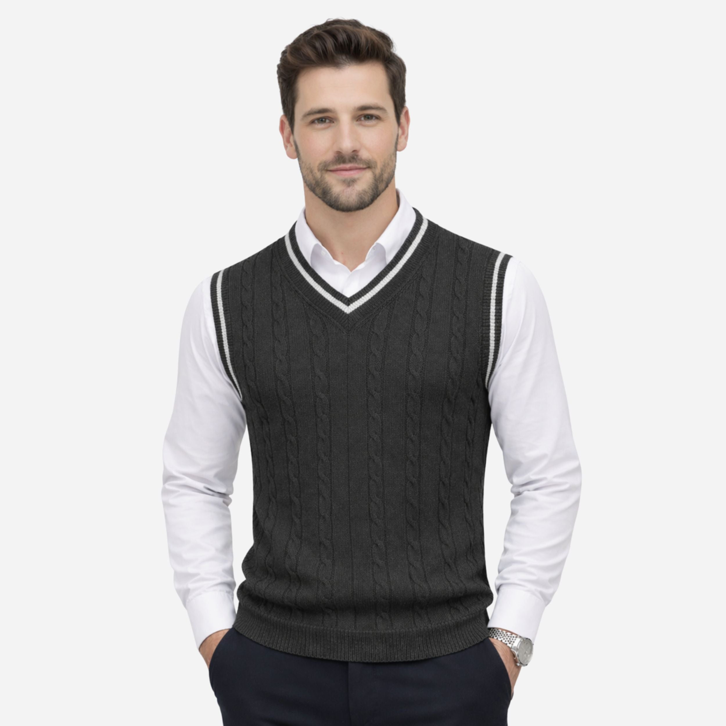 Alveraine | Men’s Knitted V-Neck Vest – Heritage Layers