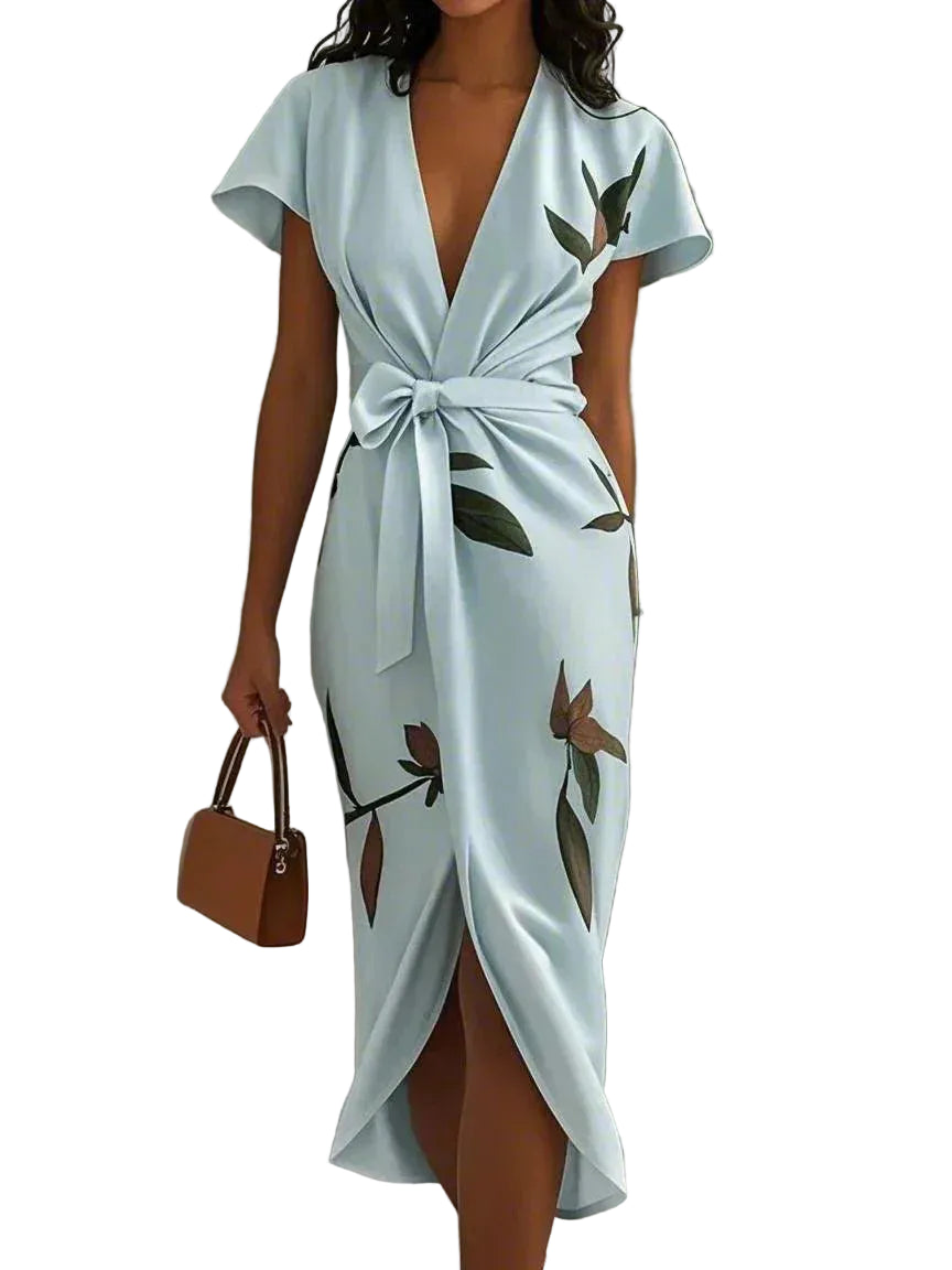 Alveraine Women's Elegant Wrap Dress – Light Blue