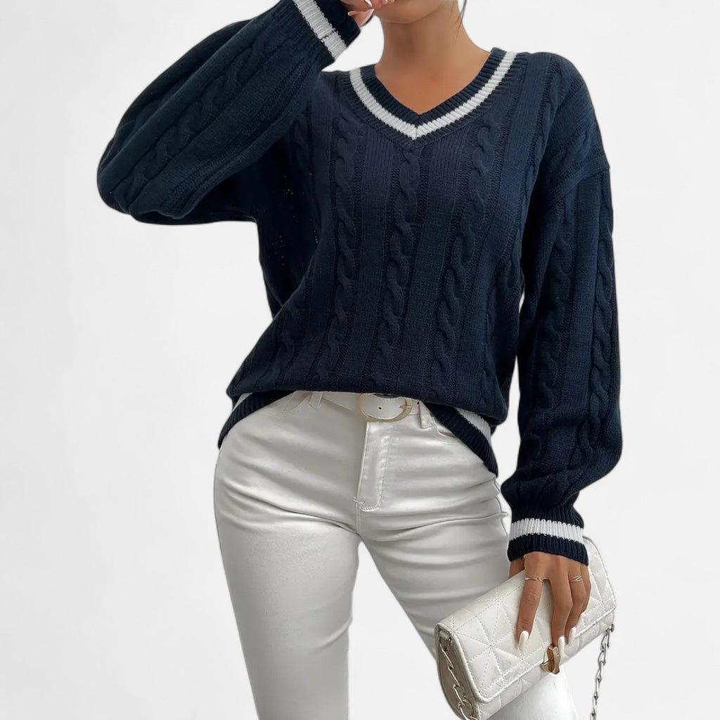 Alveraine | Women’s Elegant V-Neck Colorblock Sweater