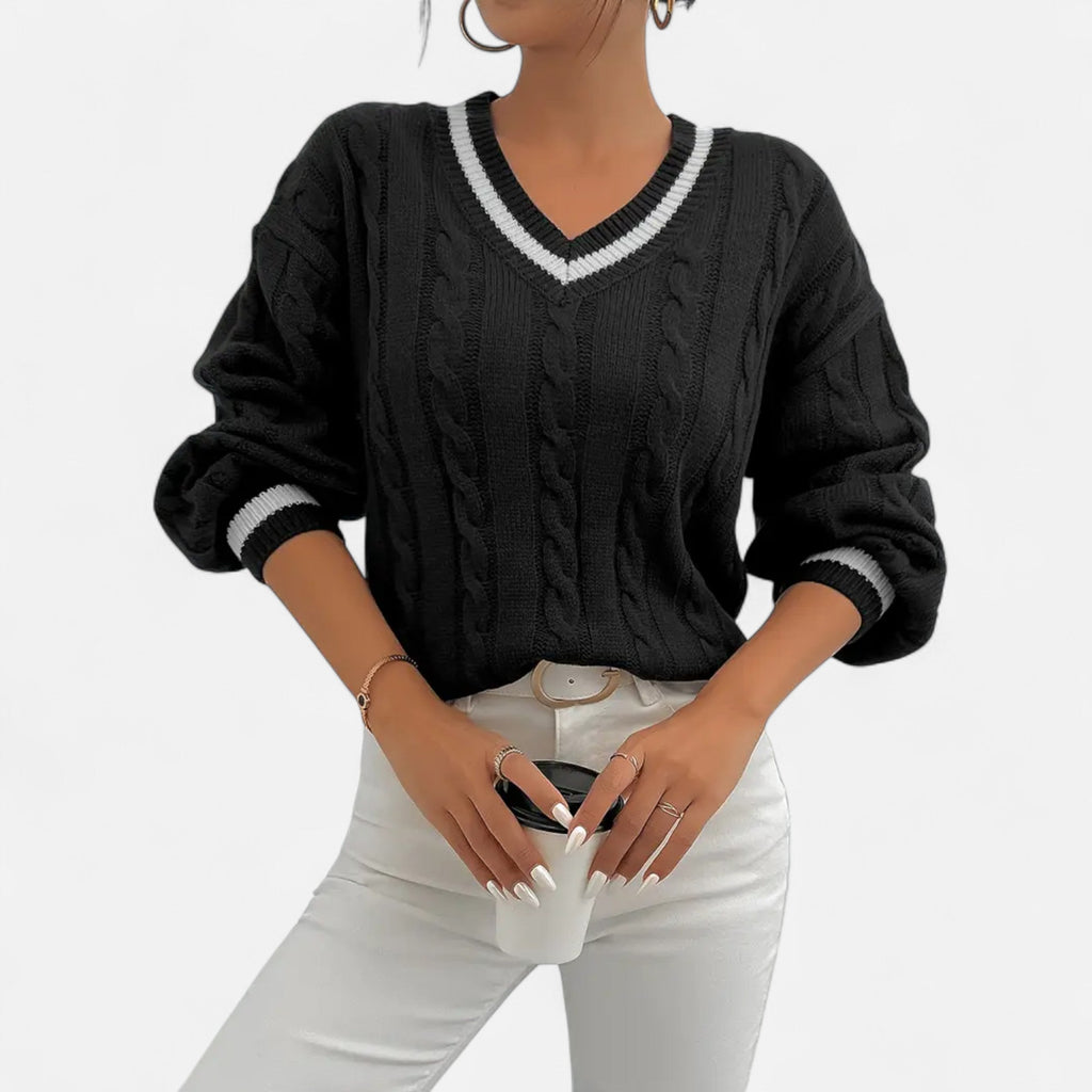 Alveraine | Women’s Elegant V-Neck Colorblock Sweater