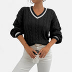 Alveraine | Women’s Elegant V-Neck Colorblock Sweater