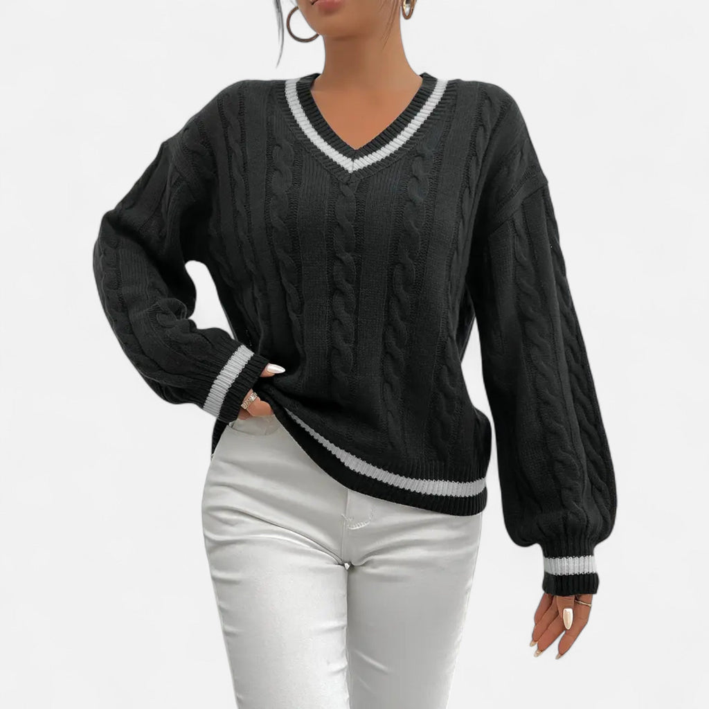 Alveraine | Women’s Elegant V-Neck Colorblock Sweater