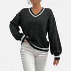 Alveraine | Women’s Elegant V-Neck Colorblock Sweater