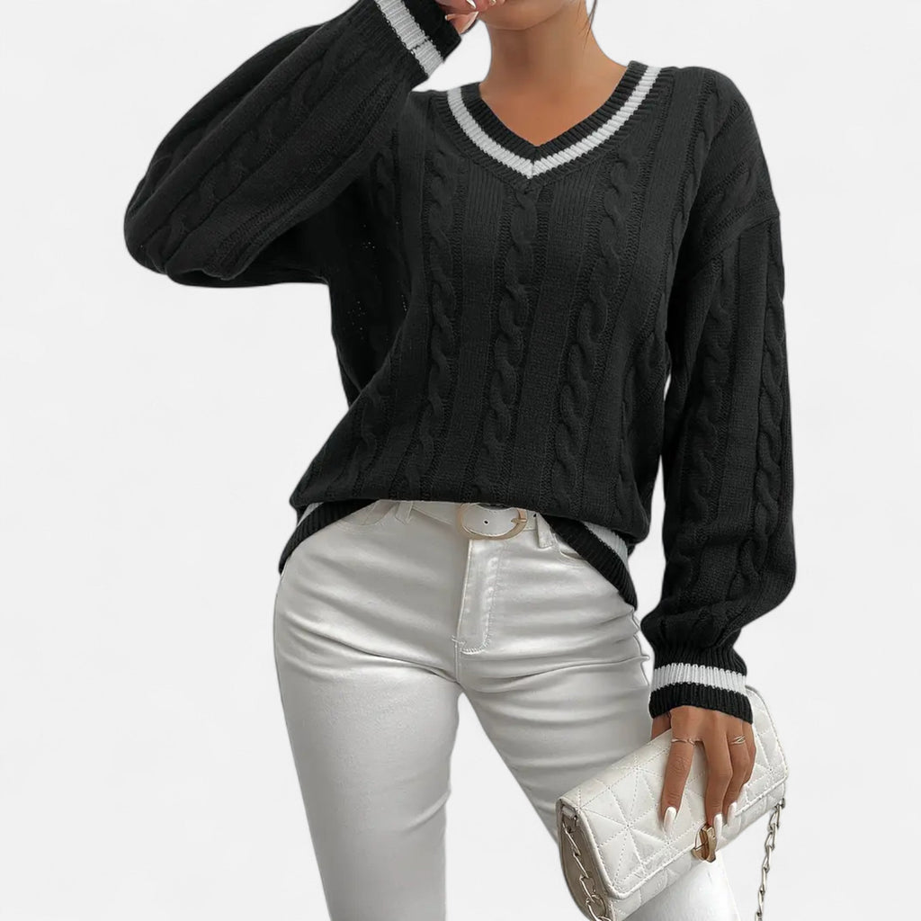 Alveraine | Women’s Elegant V-Neck Colorblock Sweater