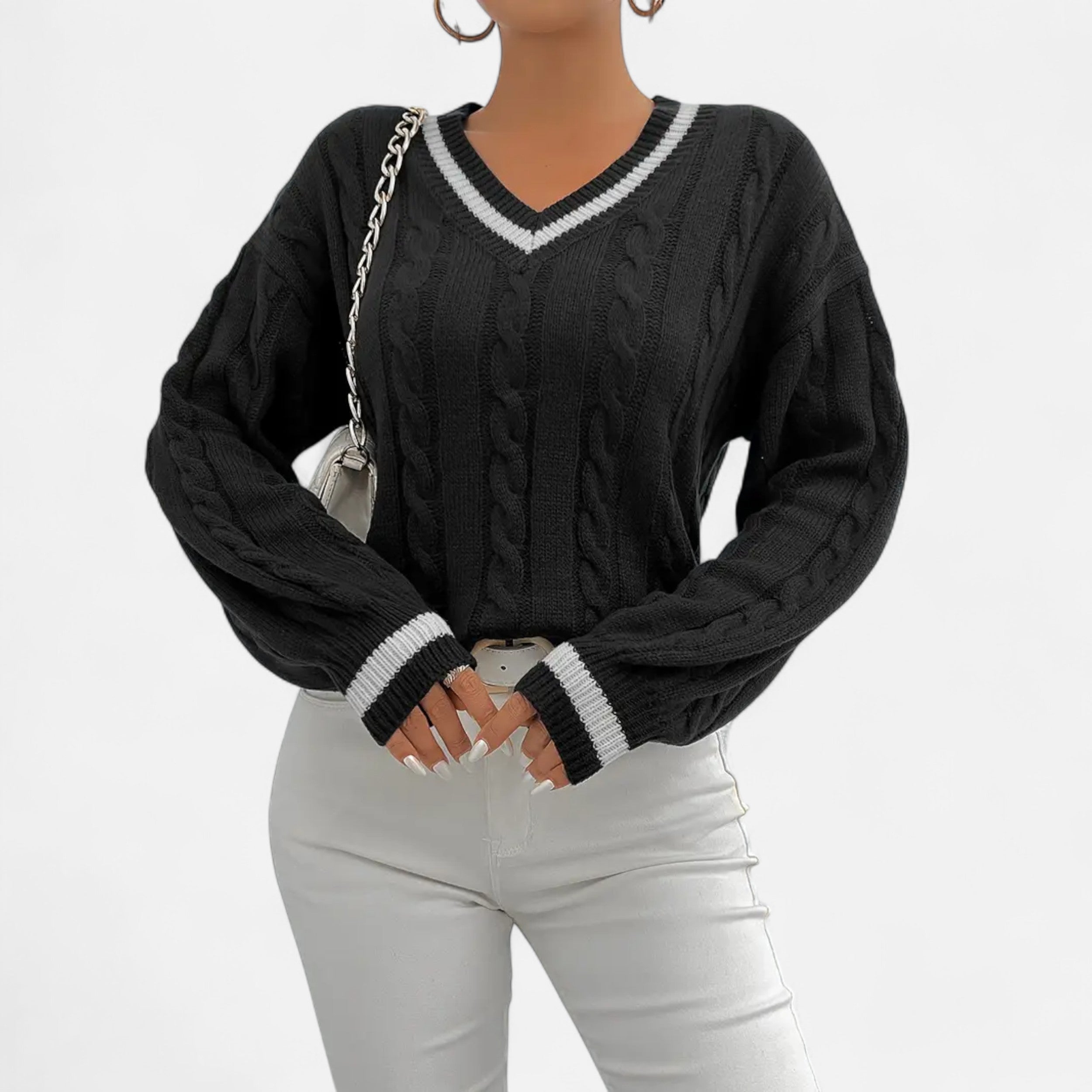 Lurvain | Women’s Elegant V-Neck Colourblock Sweater