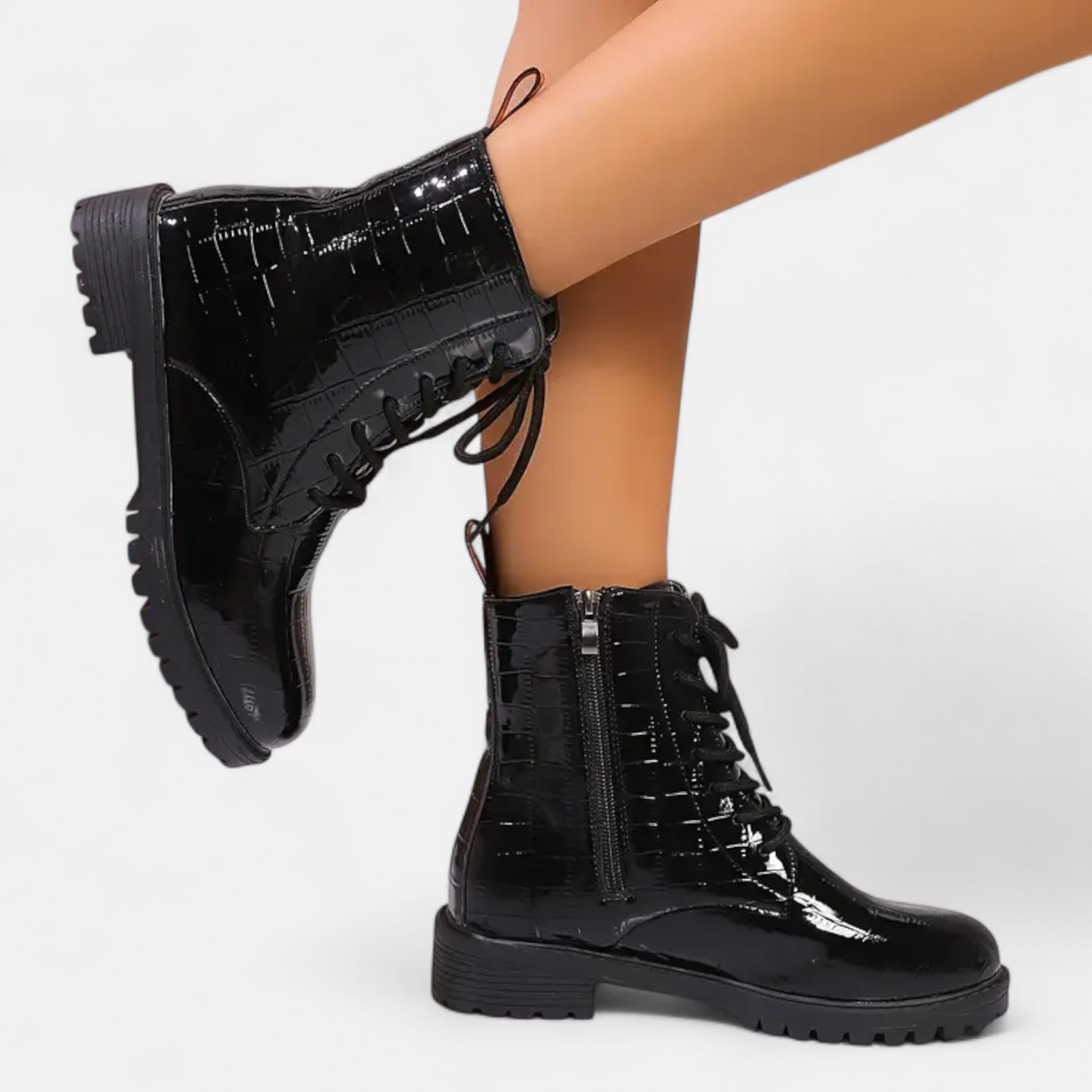 Lurvain | Women’s Mid Heel Croc-Pattern Ankle Boots