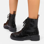 Alveraine | Women’s Mid Heel Croc-Pattern Ankle Boots