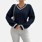 Alveraine | Women’s Elegant V-Neck Colorblock Sweater