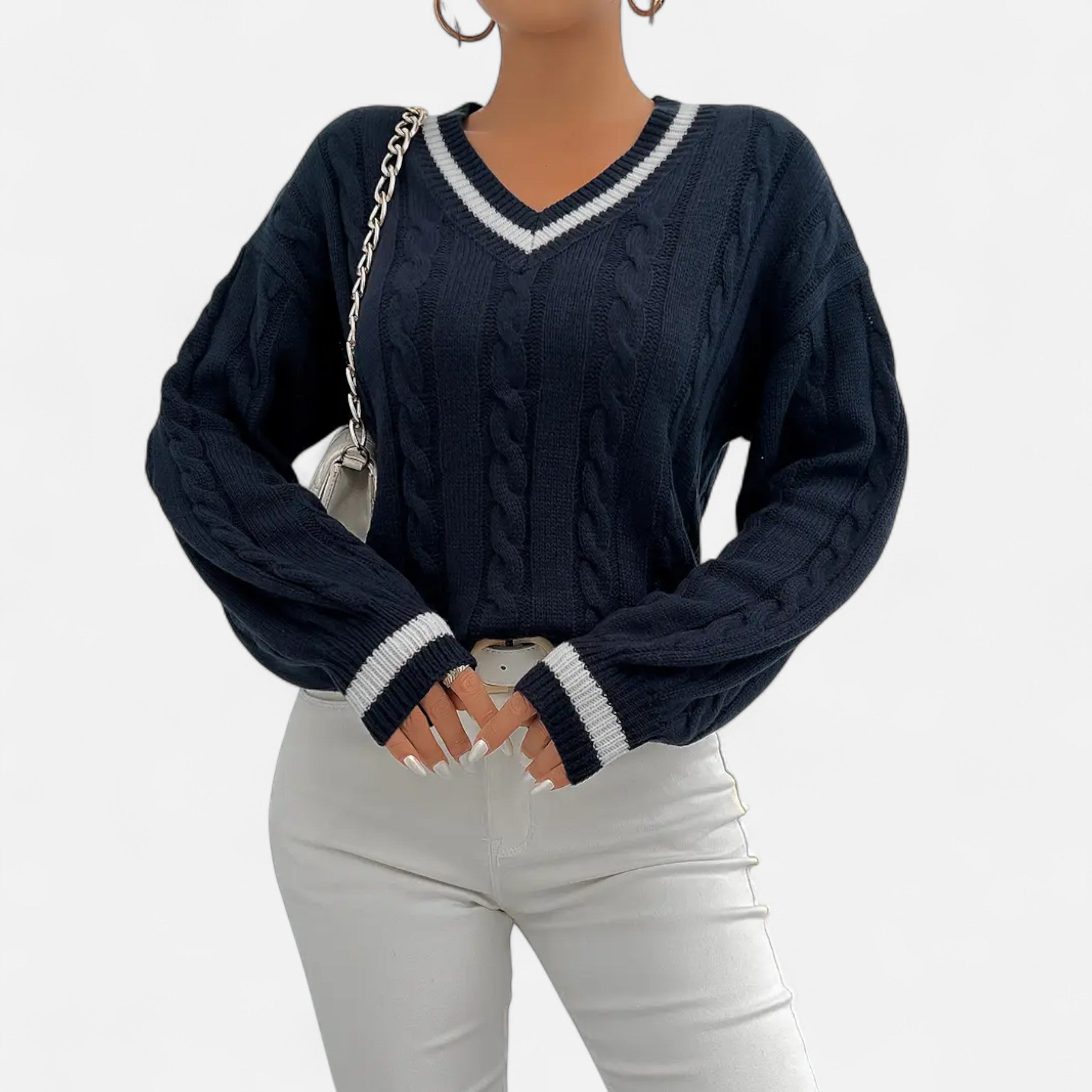 Lurvain | Women’s Elegant V-Neck Colourblock Sweater
