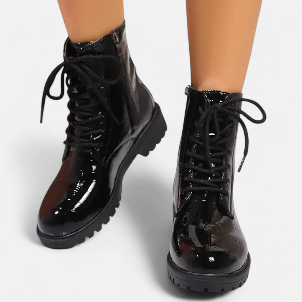 Lurvain | Women’s Mid Heel Croc-Pattern Ankle Boots