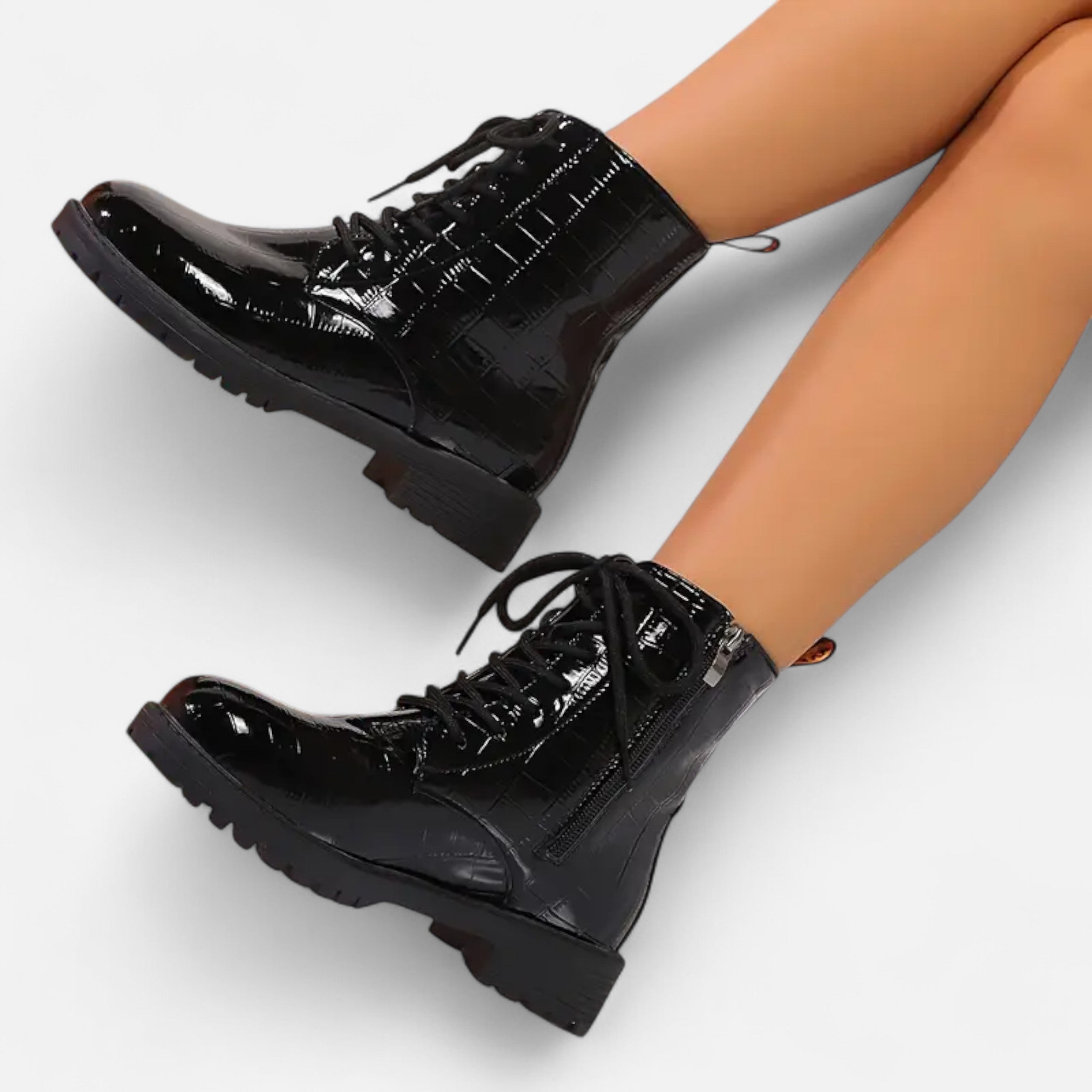 Lurvain | Women’s Mid Heel Croc-Pattern Ankle Boots