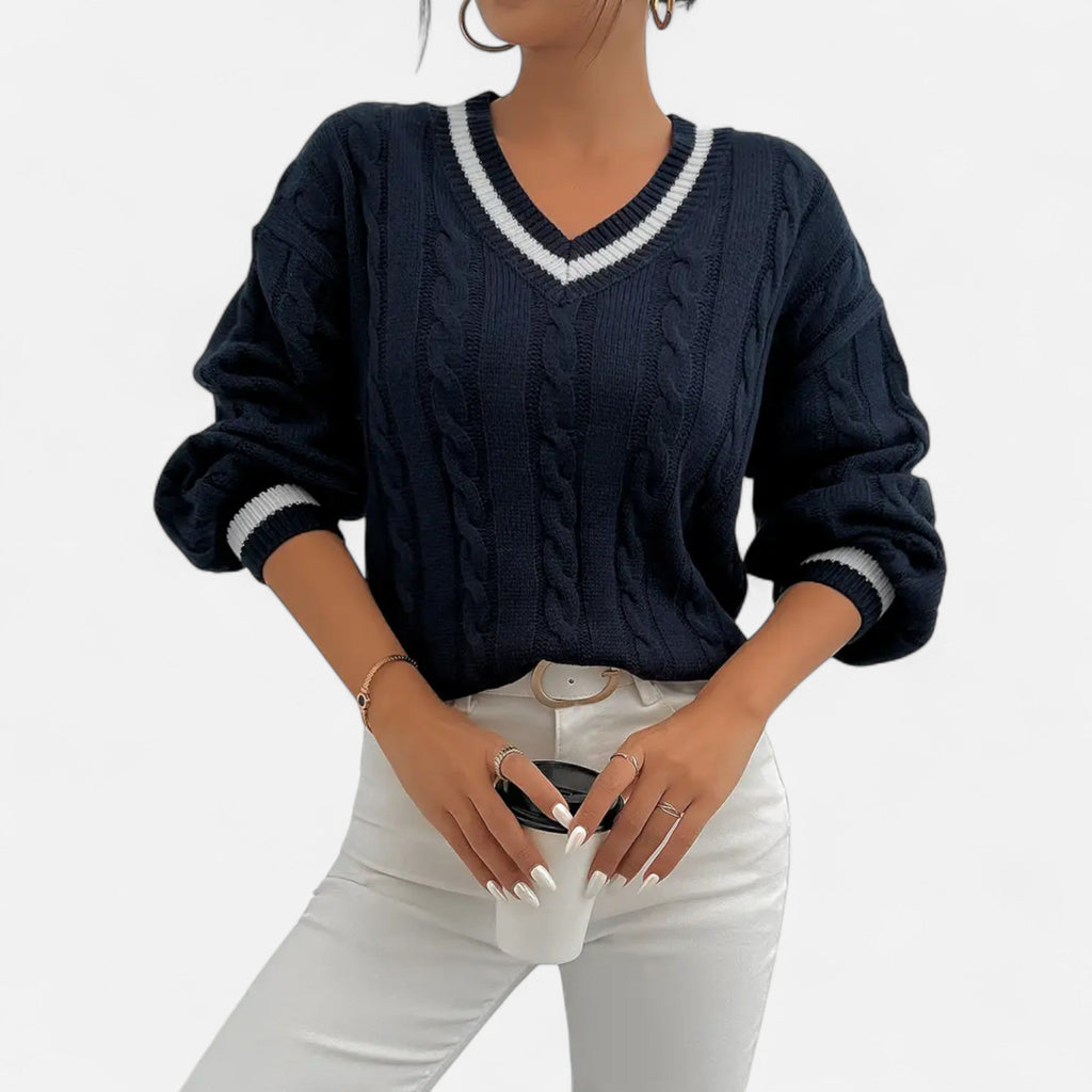 Alveraine | Women’s Elegant V-Neck Colorblock Sweater