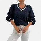 Alveraine | Women’s Elegant V-Neck Colorblock Sweater