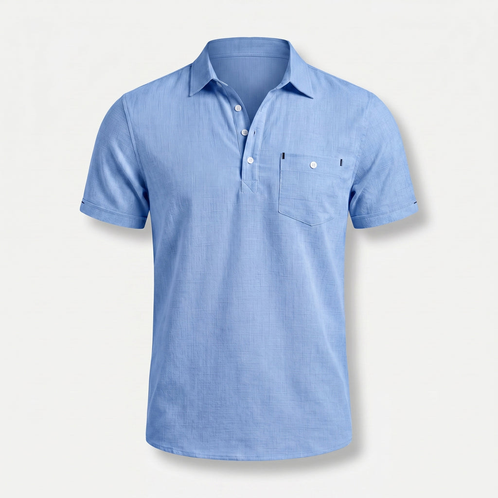 Alveraine Men's Summer Linen Polo Shirt – Blue