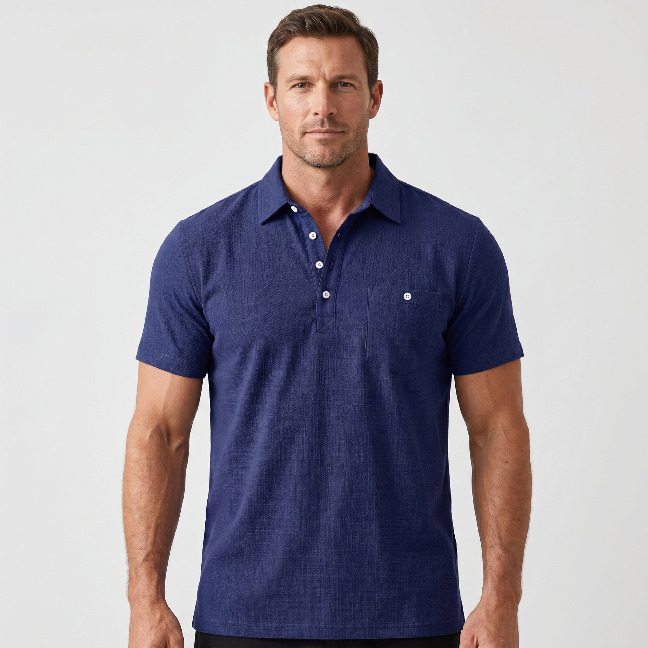 Alveraine Men's Summer Linen Polo Shirt – Front