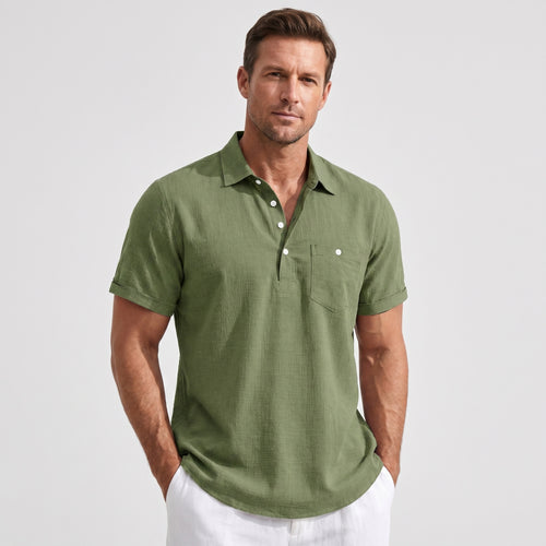 Alveraine Men's Summer Linen Polo Shirt – Side