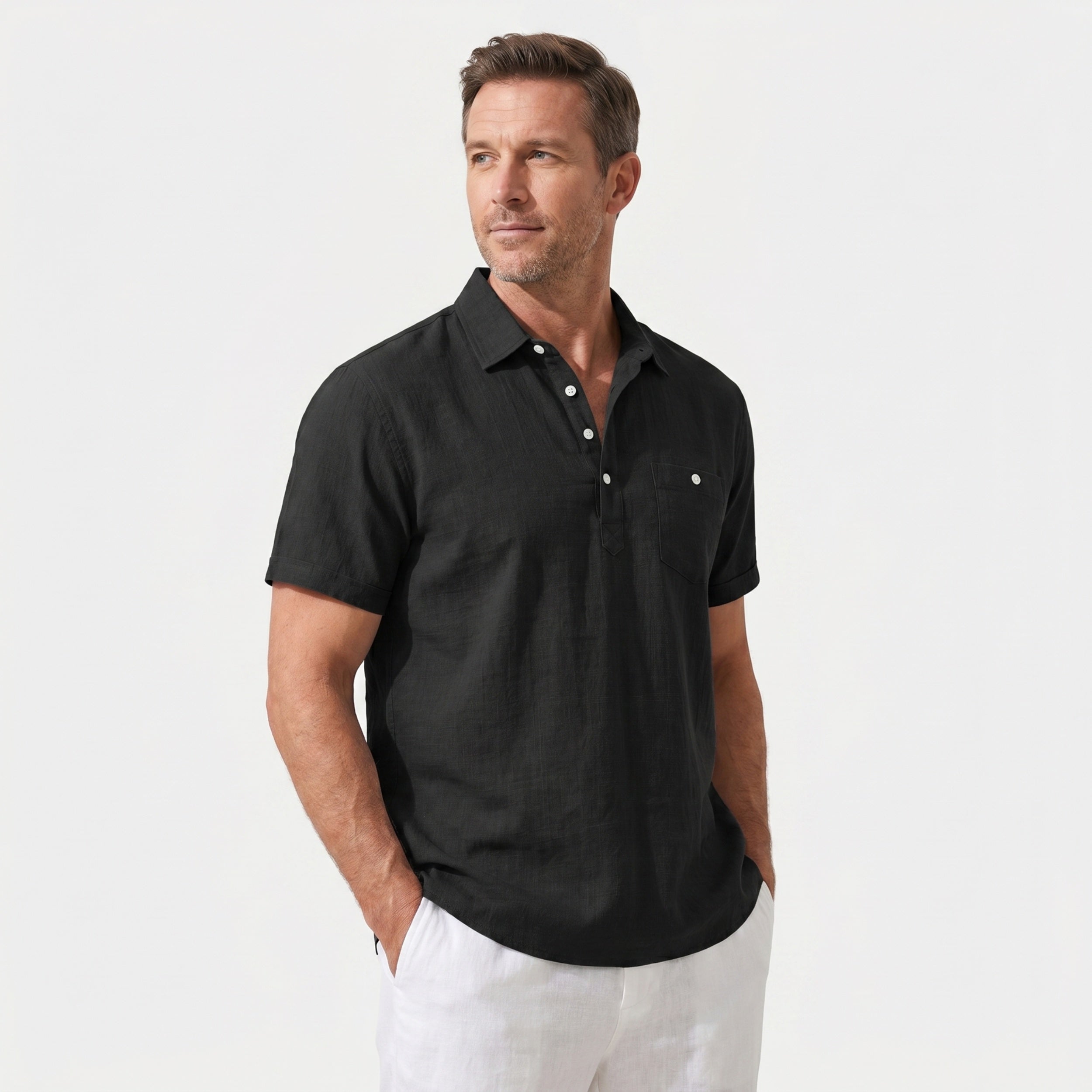 Alveraine Men's Summer Linen Polo Shirt – Detail