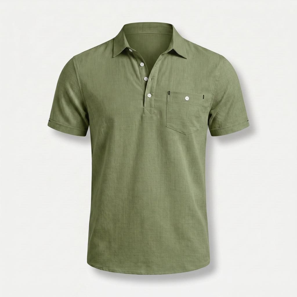 Alveraine Men's Summer Linen Polo Shirt – Army Green